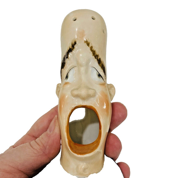 Schafer & Vater Style Smoker Ash Pot Figurine Long Faced Bald Man W/ Open Mouth - Picture 6 of 6